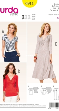 Burda Style - No 6911 - Shirt and Dress - Sizes 34-46 - German, English, French, Dutch, Italian, Spanish, Swedish, Danish, Russian