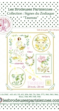 LBP Les Brodeuses Parisiennes - Les grilles - GPZP/GRI - collection signe du zodiaque : taureau
