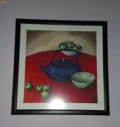 Bodegon con tetera y frutas