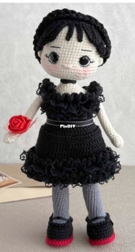 CrochetFriendsToys - Favorite Toys by Elena - Elena Bondarenko - Елена Бондаренко - Forget me not Doll In Black Dress - Кукла Незабудка в черном платье - Russian