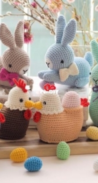 RNata - Natalia Ruzanova - Easter decorations - Chick with egg, Rooster Bunny with bow and bunny with lace