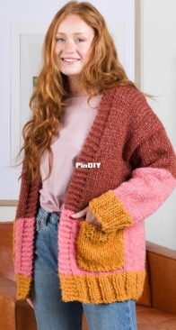 Colorblocked Cardigan by Yarnspirations Design Studio - Free