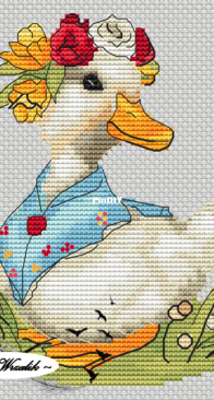 Xstitch Tower - Duck with a flower wreath by Elzbieta Wrzalik SAGA