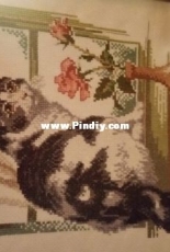 Cross stitch cat in window