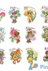 The Vermillion Stitchery 714 Flowerbears of the Month PCS