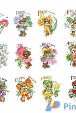 The Vermillion Stitchery 714 Flowerbears of the Month PCS