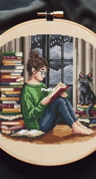 My Brave Stitch - Reading Girl With Black Cat by Hanna Levchuk XSD