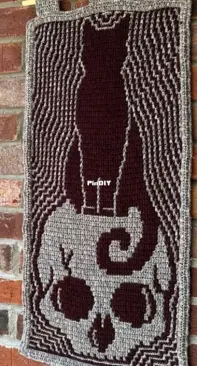 Hooked by Maxine - Maxine Shelley - Cat and Skull Gothic wall hanging