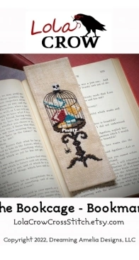 Lola Crow Cross Stitch - The Bookcage - Bookmark PCS + XSD