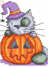 Halloween Cat by Durene Jones from The World of Cross Stitching 2015- Free