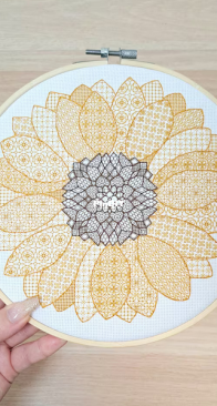 PurpleRoseEmbroidery - Sunflower Delight Blackwork