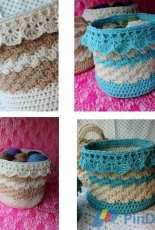 Krissys Wonders - Kris Moore - Large Shell Basket with a Drop Over Lace Edge