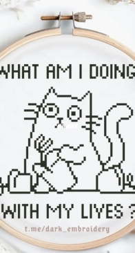 Dark Embroidery - Home and Cats - Thinking Cat