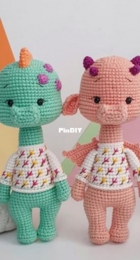 Amigurumi By Güli - Gülizar Ekiz - Lime the Dinosaur  and Peach the Dragon