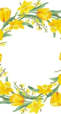 Yellow Wreathed Tablecloth with Daffodils, Tulips and Forsythia by Jana Hauschild Lindberg from Counted Cross-Stitch Designs for All Seasons