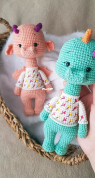 Amigurumi By Güli - Gülizar Ekiz - Lime the Dinosaur and Peach the Dragon - Russian - Translated