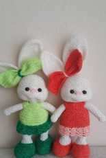 Amigurumi Two Bunnies Green and Orange