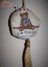 My work - biscornu I love Teddies