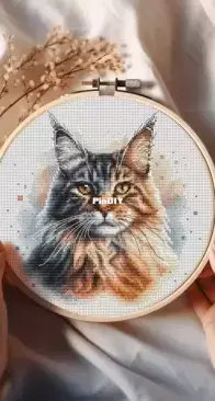 Banani Stitchery - Watercolor Maine Coon Cat by Anna Banani