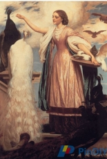 HAED HAEL4729 Girl Feeding Peacocks by Leighton