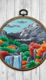2x2 Stitch Art - Colorful Mountain Waterfall Landscape # 45