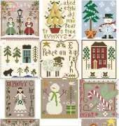 Little House Needleworks LHN Monthly Ornaments 2010 ADU 10 Fa La La, 11 Pear Tree, 12 Hes A Flake, 13 Snowy Pines, 14 Winter Sheep, 15 Red House in Winter, 16 The Merry Skater, 17 Frosty Flakes, 18 Peppermint Twist, 19 Under the Tree, 20 All is Calm, 21