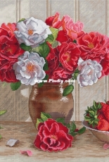 Still Life Roses and Strawberries by Anna Petunova