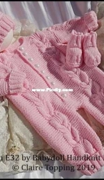 Claires Baby & Doll Hand knit Designs - #E32 Cosy Cabled All-in-one set - English