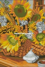 Sunflowers in basket from Bulgarian goblen