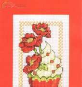 Cupcake of the Month - Poppies by Durene Jones from The World of Cross Stitching TWOCS 195 XSD