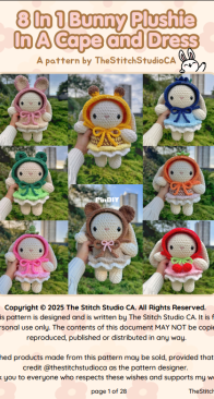 The Stitch Studio Ca - Steffie - 8in1 Bunny Plushie in a Cape and Dress
