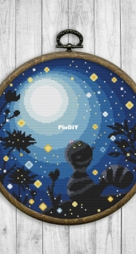 2x2 Stitch Art - Landscape #61 - Cat and Fireflies XSD