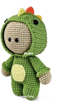 Amigurumi Today - Unknown Designer - Doll in dino outfit - free