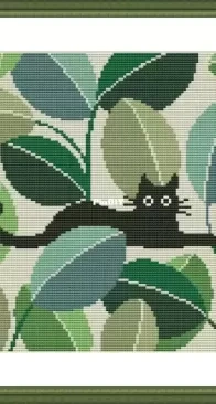 Box and Fox - Black Cat in Green Leaves
