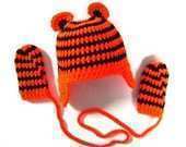 WeeBee Uniques By Julie - Crochet Tiger Earflap cap and Mittens