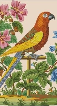 Berlin Woolwork Diakot Parrot with flowers 101 xsd