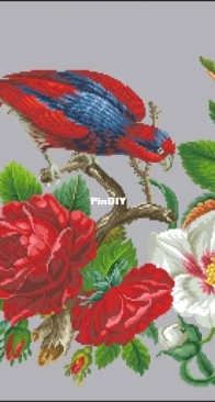 Antique Needlework Design - Oval Floral Pattern With Parrot  XSD+PCS