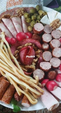 Desk with meals for party