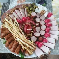 Desk with meals for party