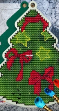 Xstitch Tower - Christmas Tree With Bows Ornament by Eva Lermontov