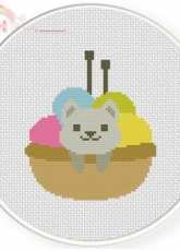 Daily Cross Stitch-Kitty in Knitting Basket