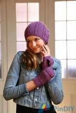 3195 Cabled Hat & Flip Mitts by Plymouth Yarn Design Studio