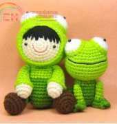 Stripeyblue - Pauline Abayon - Girl in a Frog Suit and Pet Frog