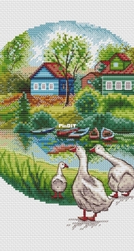 Country Houses with Geese by Natalya Yurkevich
