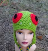 Ambassador Crochet - Kristine Mullen - Red-Eyed Tree Frog Earflap Hat