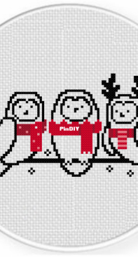 Daily Cross Stitch - Scarfed Owls Trio