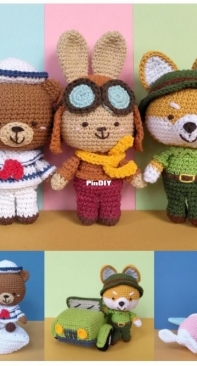 Audrey Lilian Crochet - Audrey Lilian - The Adventurous Trio - Erin the Aviator, Bobo the Navigator and Akira the Explorer