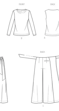 Know Me Sewing Pattern Misses' Trouser and Knit Top with Sleeve Variations by Sew Bake Make