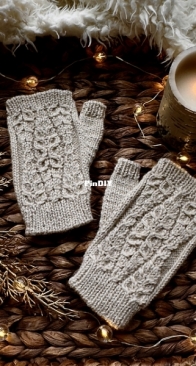 Snow Fern Fingerless Mitts by Kalurah Hudson