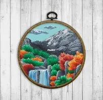 2x2 Stitch Art - Landscape #45 - Colorful Mountain Waterfall XSD
